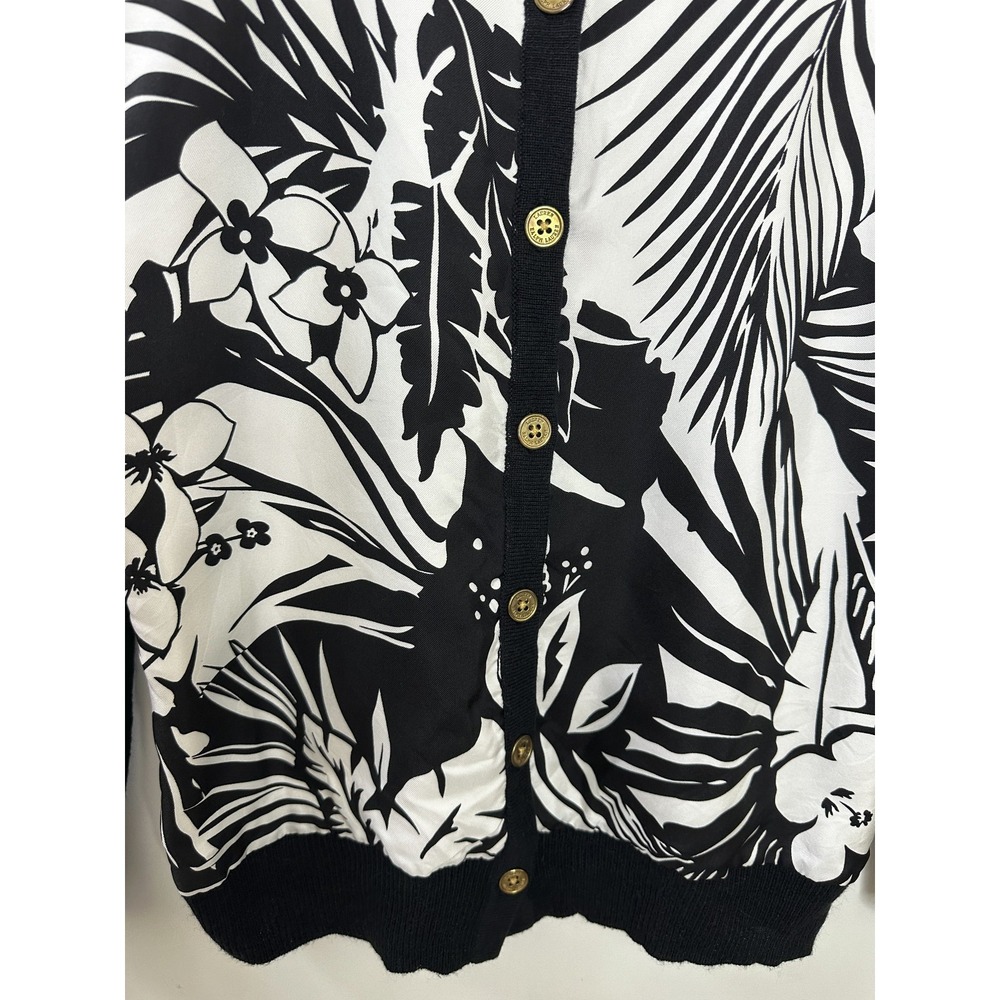 Lauren Ralph Lauren Silk Cashmere Tropical Floral Cardigan Black White Petite M - Picture 4 of 14